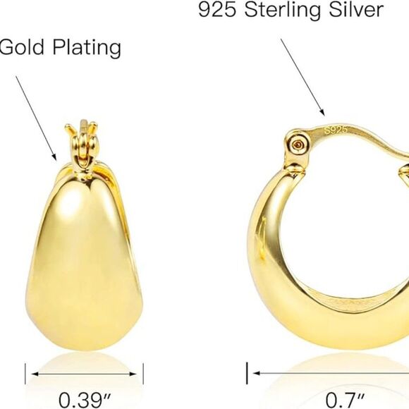 New Chunky Glossy Gold Hoop Hinged Earrings Huggie Hoop Earrings Dangle Earrings - Picture 4 of 5